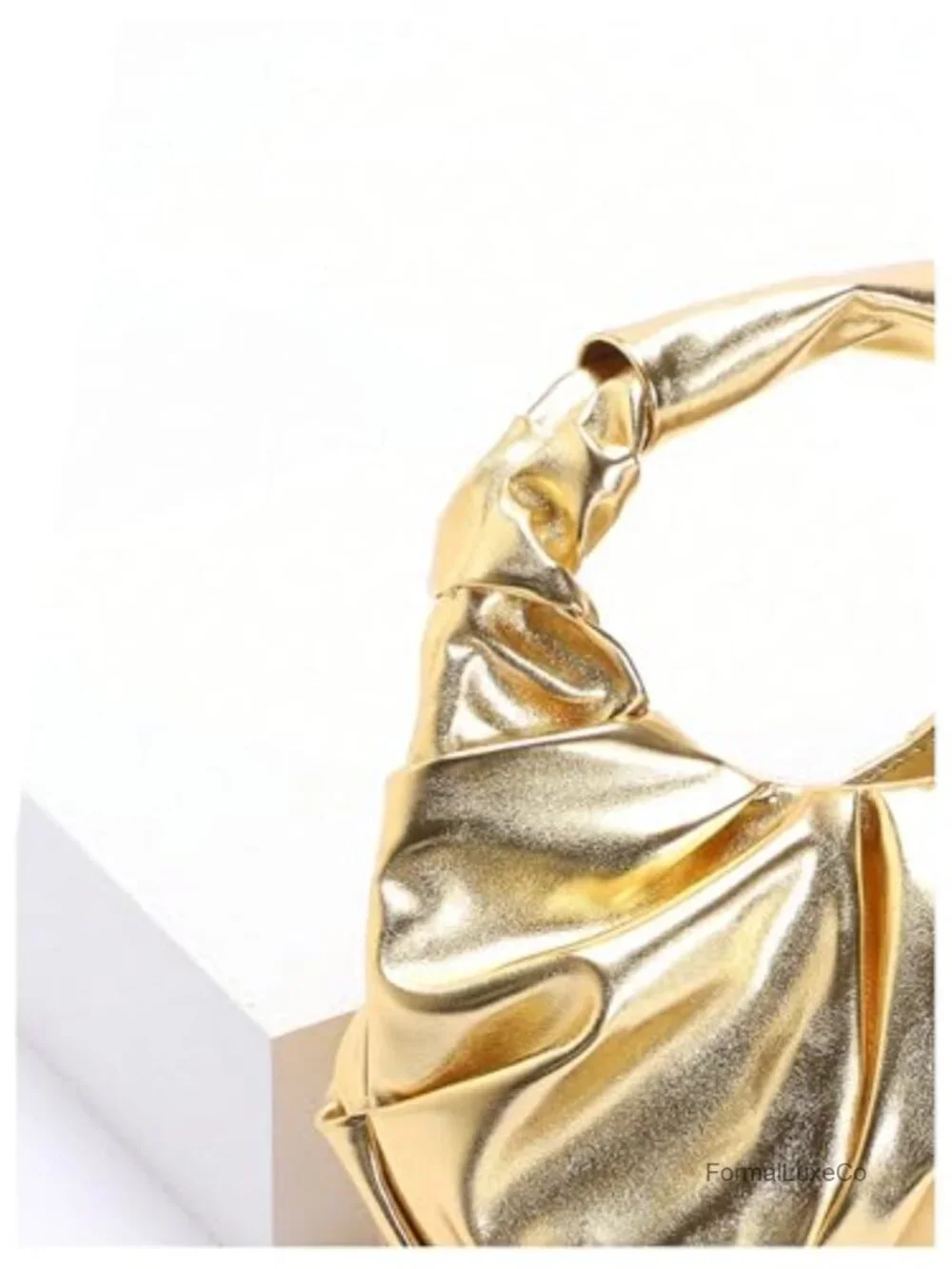 Pleated Metallic Clutch Evening Bag Women's Formal Party Purse
